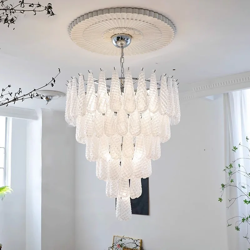 French light luxury duplex staircase chandelier American living room