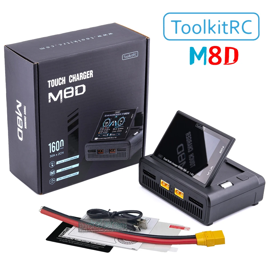 ToolkitRC M8D Intelligente Oplader DC1600W XT60 2-8S Lithiumbatterij Evenwichtige Spanning Afstandsbediening Speelgoed Auto Model Ontlading