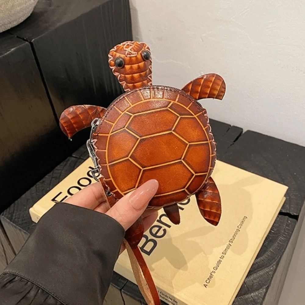PU Leather Cute Turtle Coin Purse Durable Cartoon PU Leather Key Holder Zipper Closure Novelty Animal Mini Handbag Party Favor