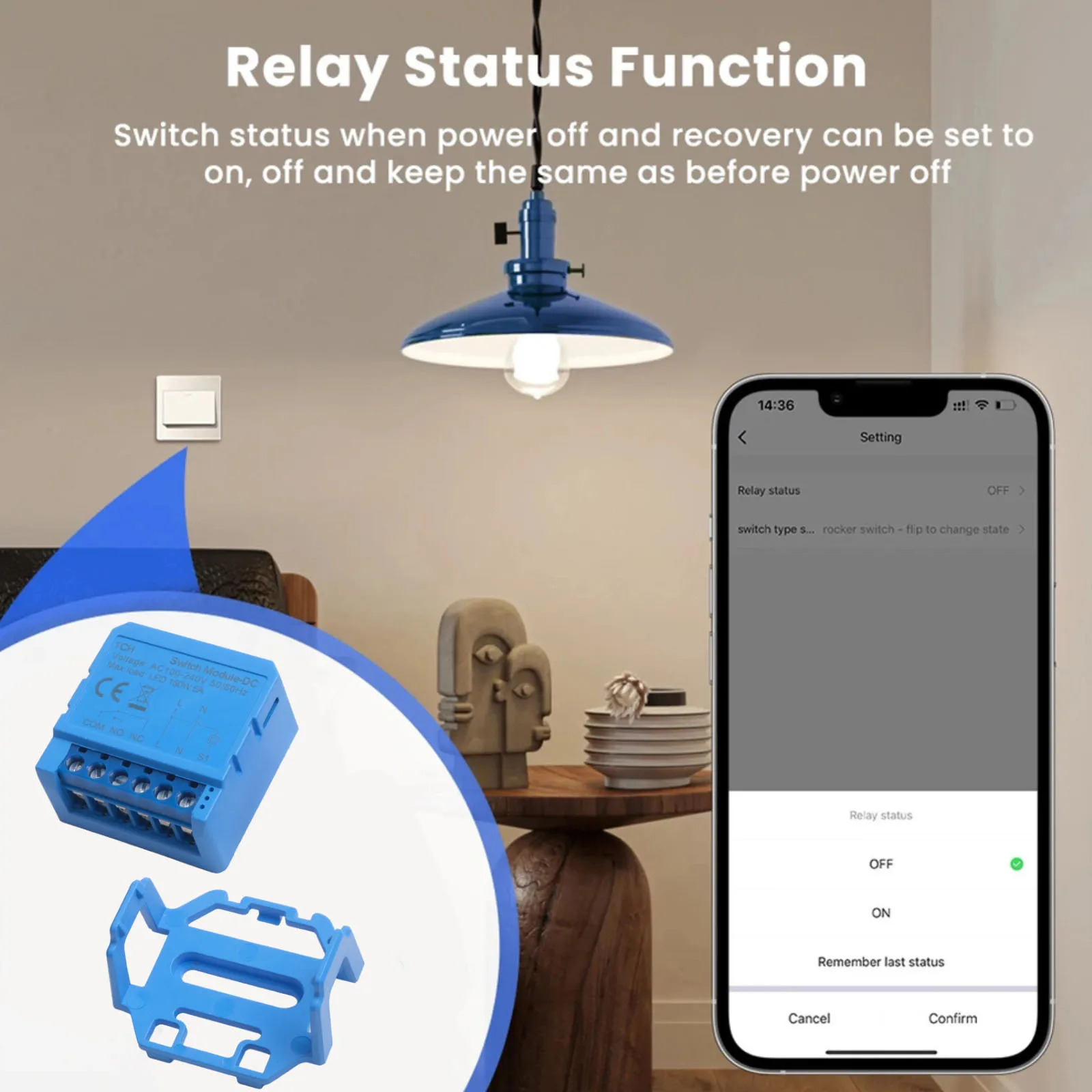 

Smart Home Automation Mini Size Smart Switch Module Voice Control Switch Easy Installation Remote Control Device