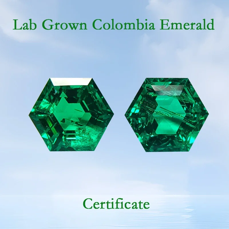 

Lab Grown Colombia Emerald Hexagon Shape Hand Cutting Hydrothermal Emeralds for DIY Jewelry Making Selectable AGL Certificate