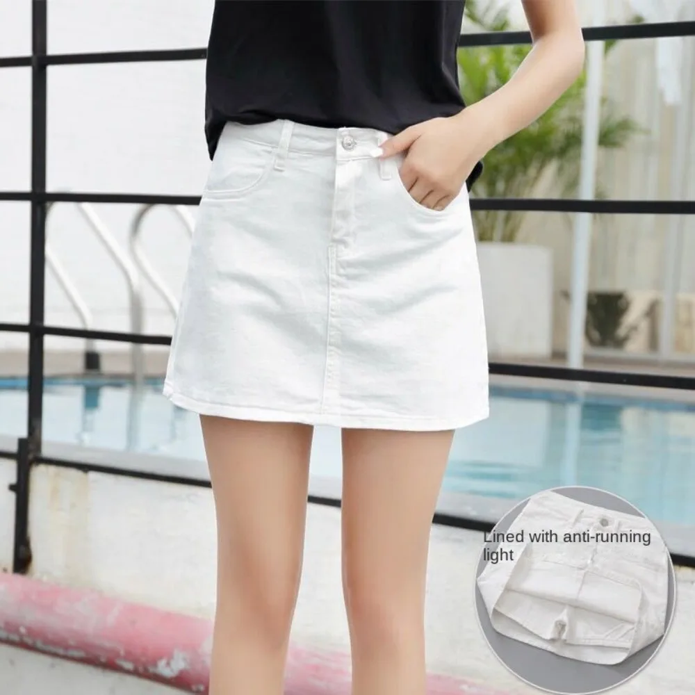 

Includes Shorts Pants High Waist a-line Skirt Wide Leg Basic Denim Shorts Skirt Women Streetwear High Waist