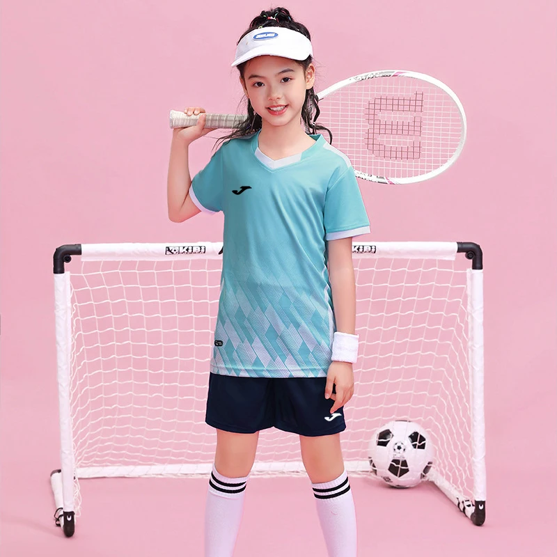 

Joma 3D Printed Soccer and Tennis Jersey Kids Short-Sleeve + Shorts Set Summer College Style Breathable Competition Jersey