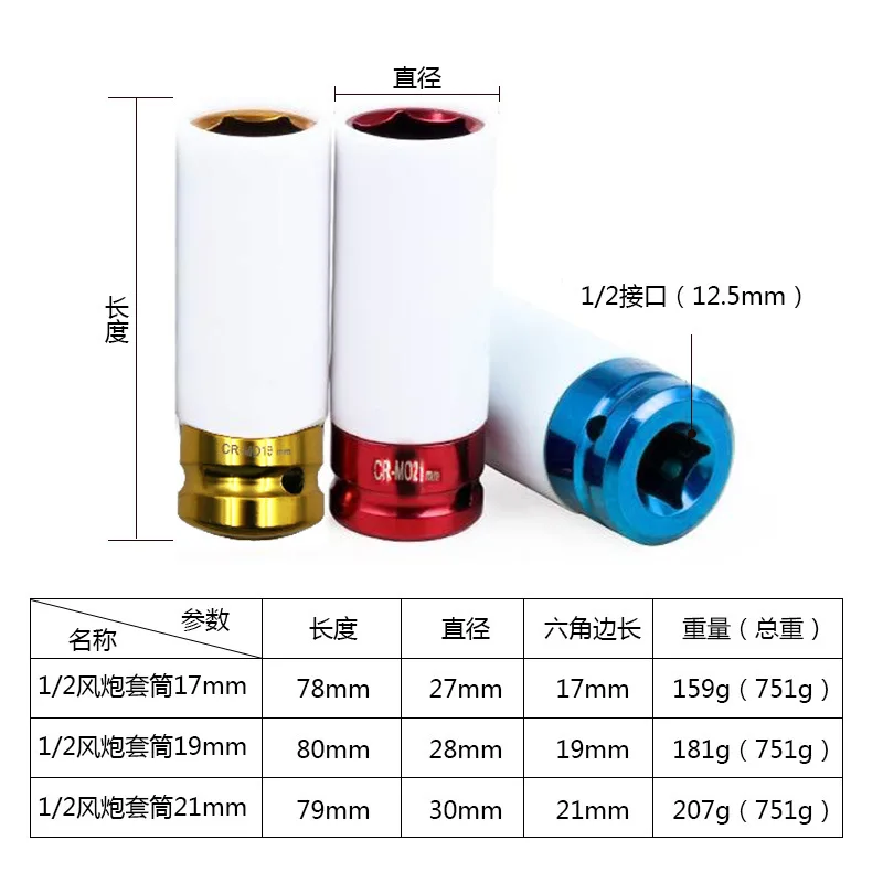 Imagem -03 - Caixa 17 19 21 mm Cor Manga de Proteção dos Pneus Parede Auto Remoção Porca Soquete Conjunto Ferramenta Proteger Contores da Roda Peças
