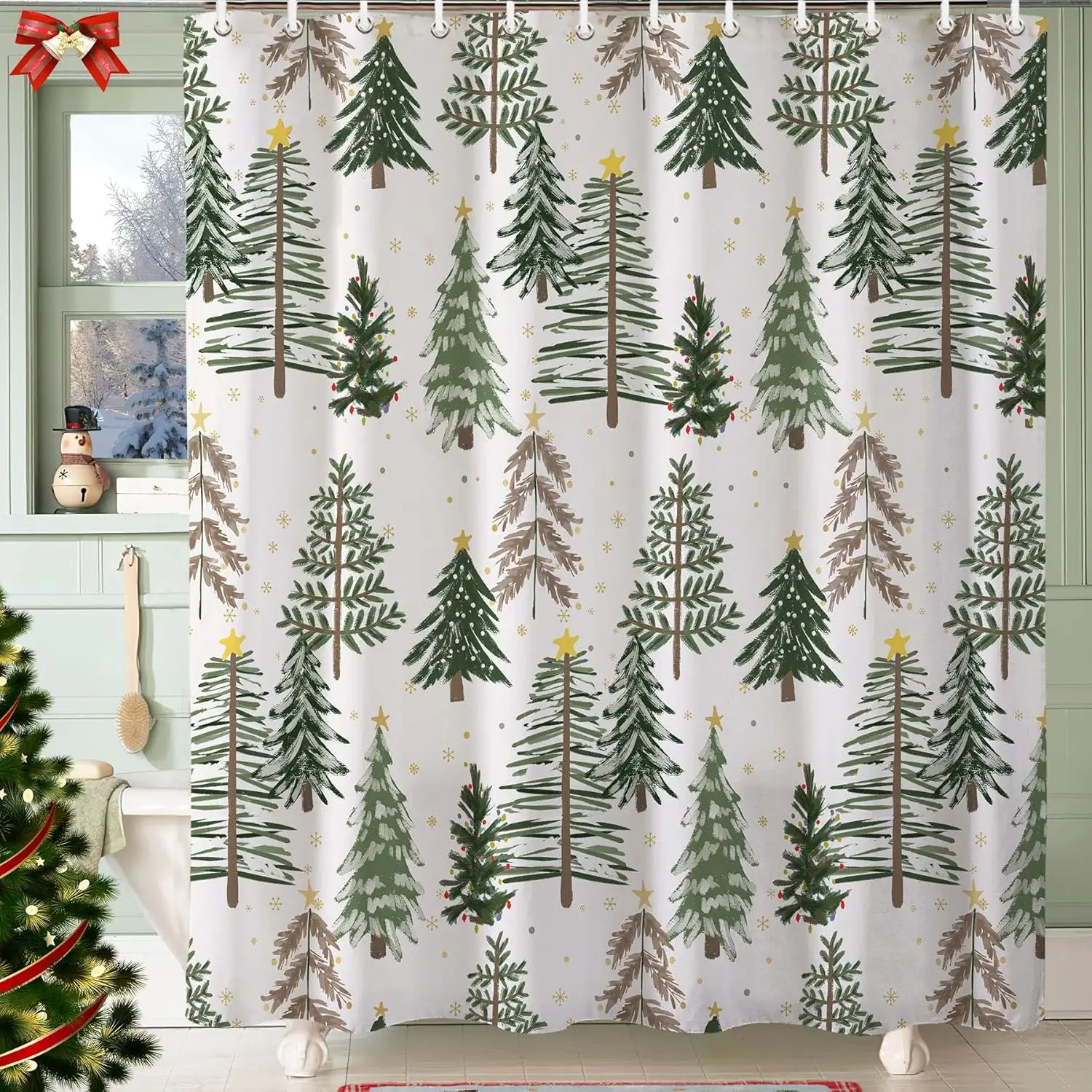 

Рождественская зимняя лесная занавеска для душа, Рождественская лесная сосна, снежный пейзаж, снежинка, водонепроницаемая ткань, моющаяся для ванной комнаты