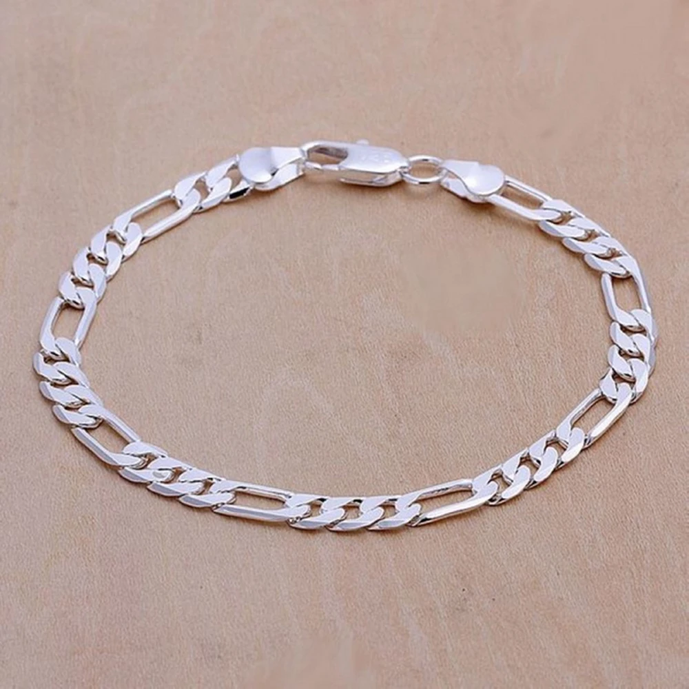 

6mm Chain 925 Sterling Silver Bracelet Wedding Nice Gift Solid for Men Women Jewelry Fashion Beautiful 20cm 8inch