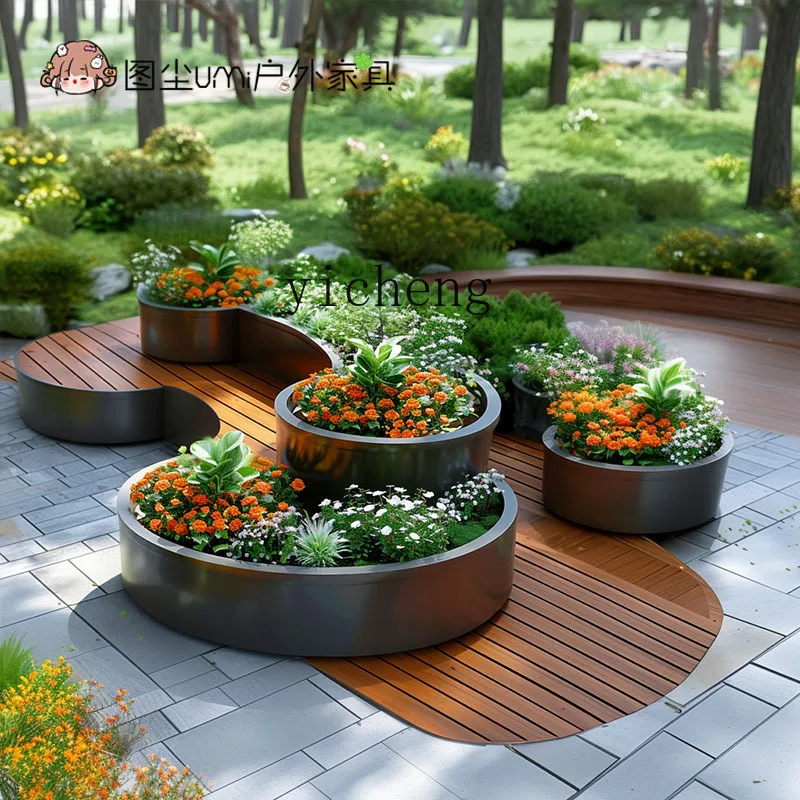 HX-17  Garden Flower Box Seat Combination Partition Flower Bed Planting Box Outdoor Commercial Street