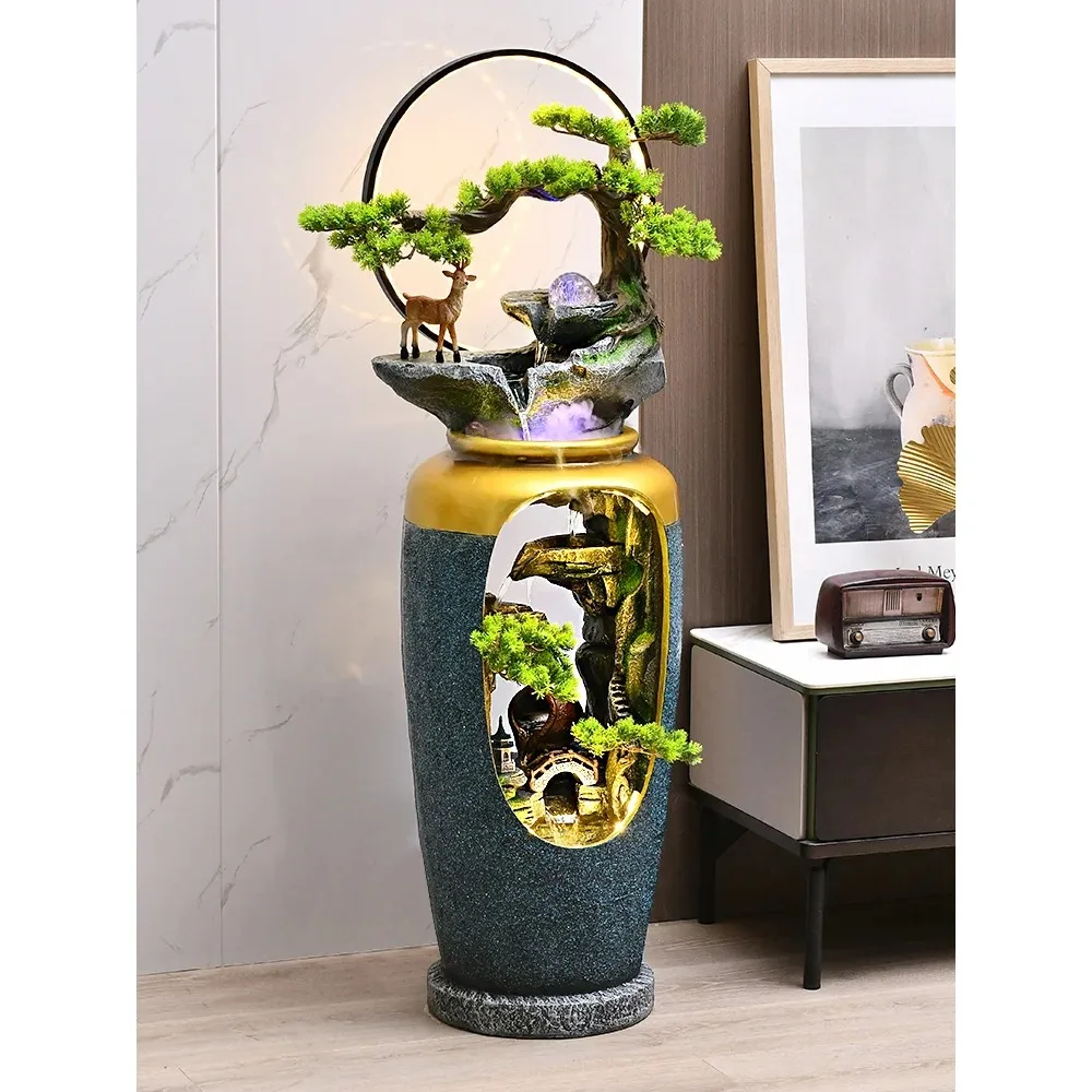 

Rockery water fountain circulating water living room office decoration alpine landscape vase floor decoration