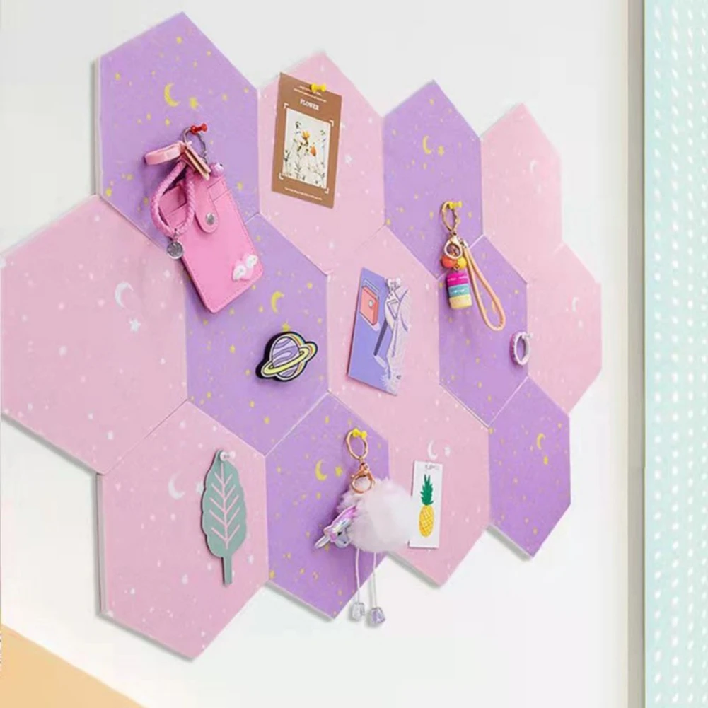 Self Adhesive Pin Board Hexagon Felt Board Tile Bulletin Memo Photo Cork Boards Notice Message Sticky Photo Display Wall Decor