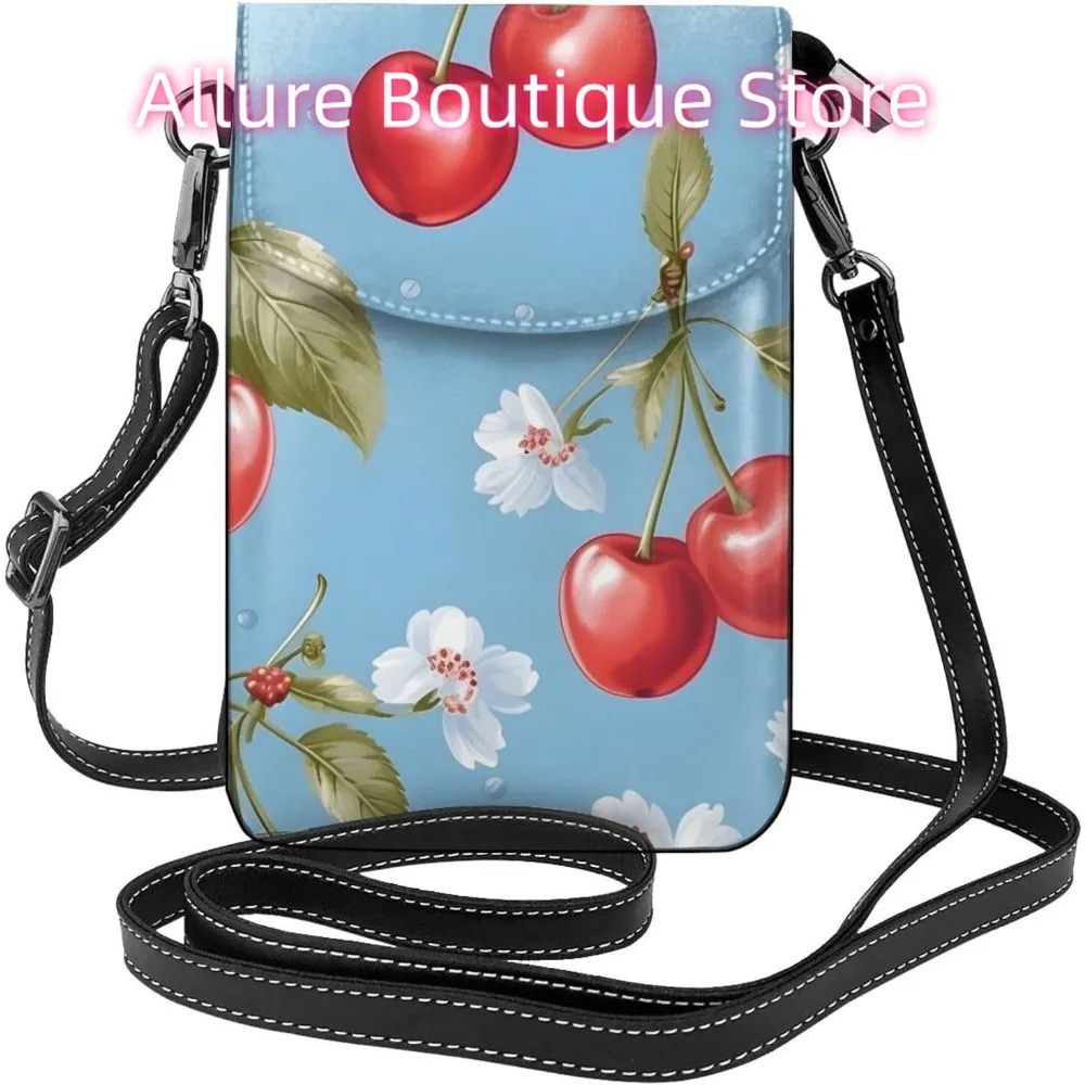 

Lovely Cherry Crossbody Bag for Women PU Leather Small Travel Cell Phone Pouch Lightweight Mini Phone Purse Wallet Cross Body Sh
