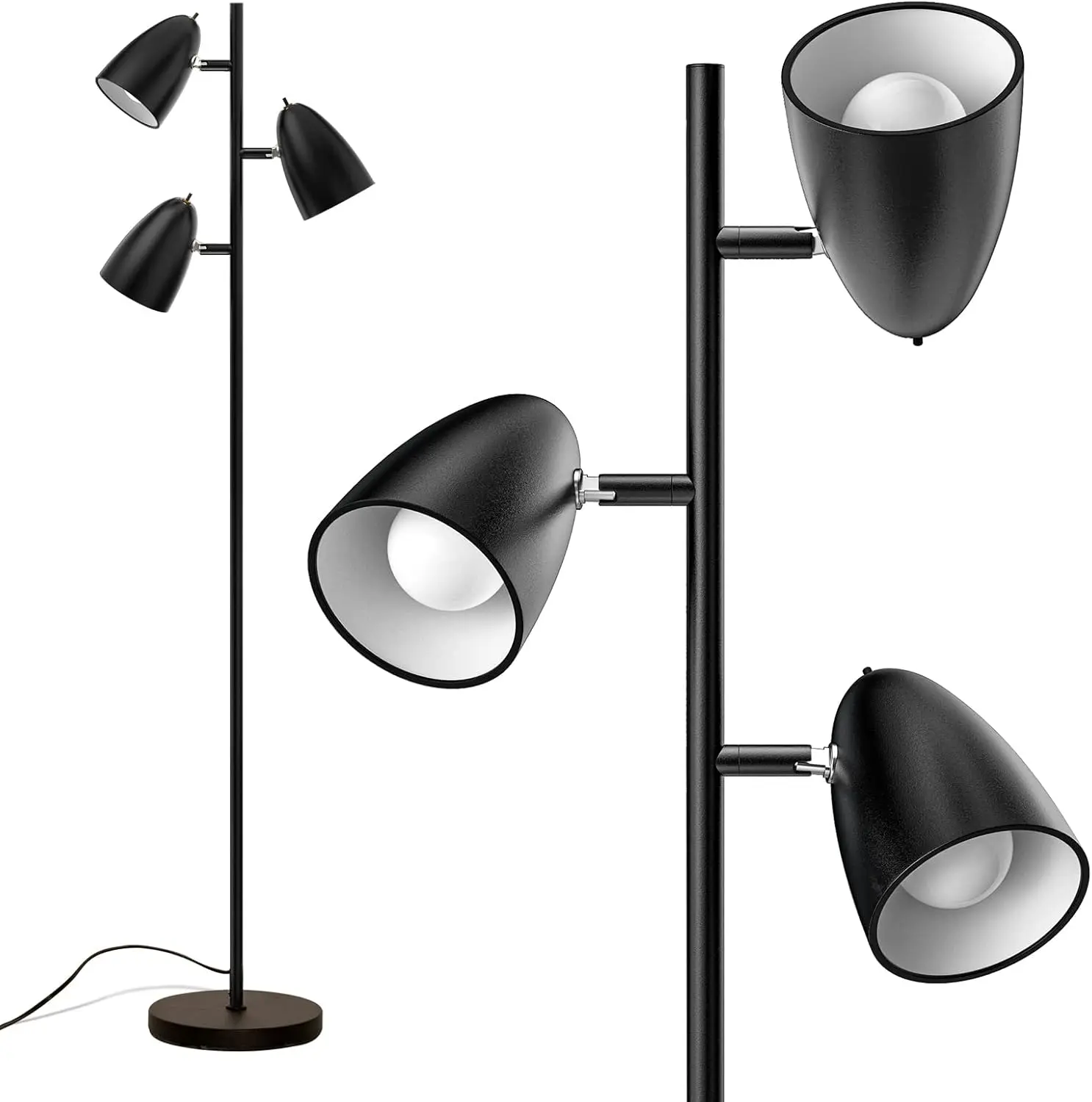 Tree Floor Lamp With 3 Adjustable Rotating Lights And Matching Led Bulbs, Standing Tall Pole Lamps For Living Room,