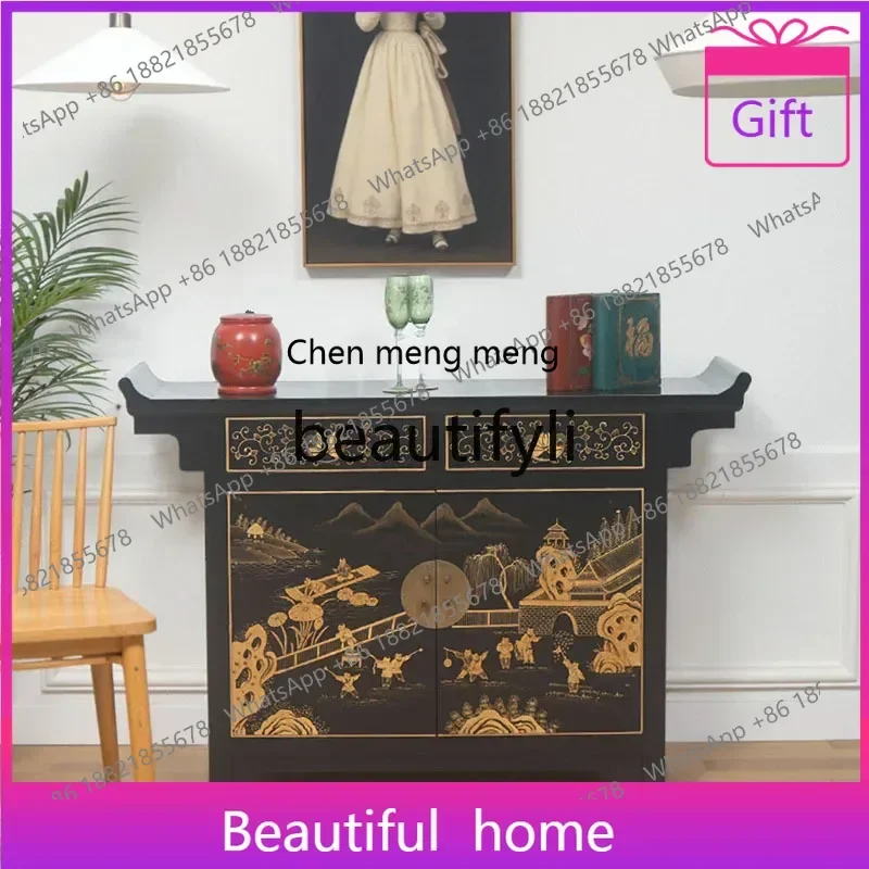 

xxzNew Chinese solid wood porch cabinet retro painted dining side cabinet restaurant storage cabinet furniture