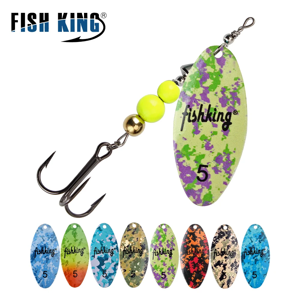 FISH KING Fishing Lure Spinner Bait 5.8g-20.5g High Quality Hard Baits Treble Hook Willow Leaf Shape Fishing Tackle For Pike