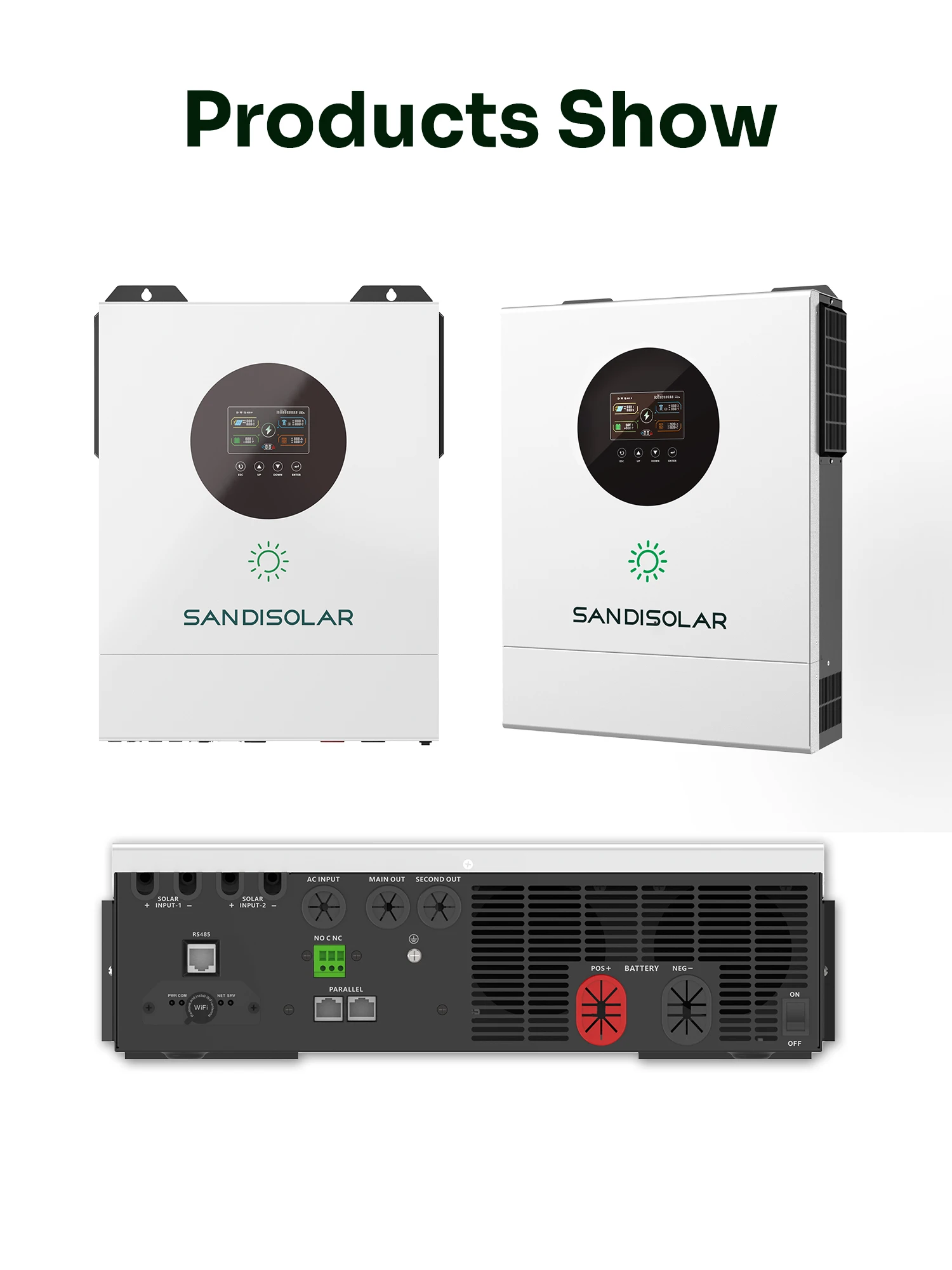 SANDISOLAR – 6-modułowy, równoległy falownik hybrydowy o mocy 11 kW i napięciu 48 V, maksymalna moc wejściowa 11 000 W, podwójne wejście fotowoltaiczne 160 A, ładowarka MPPT, podwójne wyjście prądu — 2