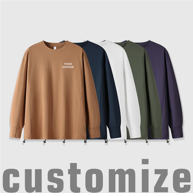 

Autumn Clothing Men Round Neck T-shirt Long Sleeved Pure Cotton Solid Color Top Casual Versatile Customized DIY Quick-dry Tshirt