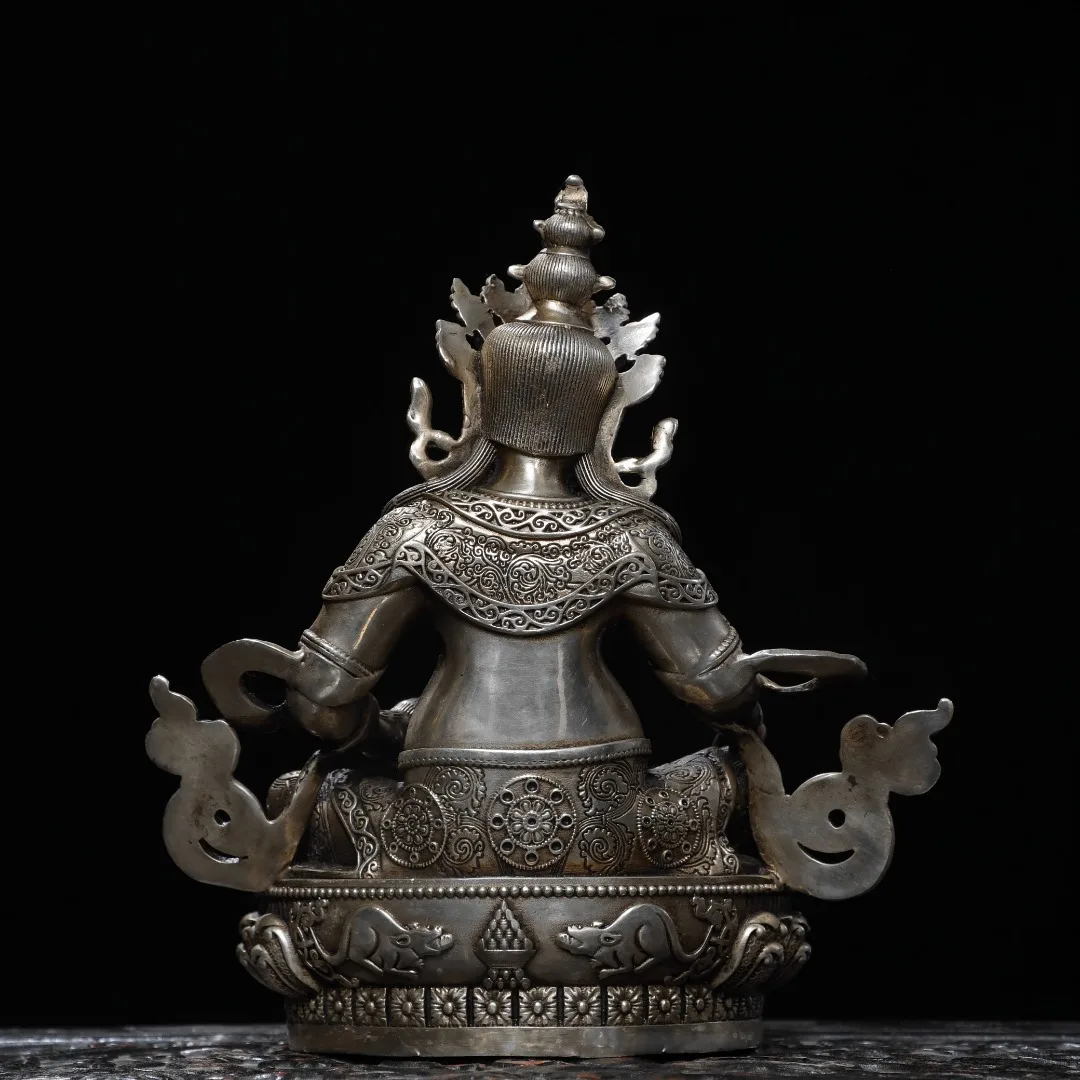 Old Bronze Gilded Silver Yellow Jambhala Sitting Buddha Yellow God of Wealth Buddha Amitabha Buddha Worship Hall