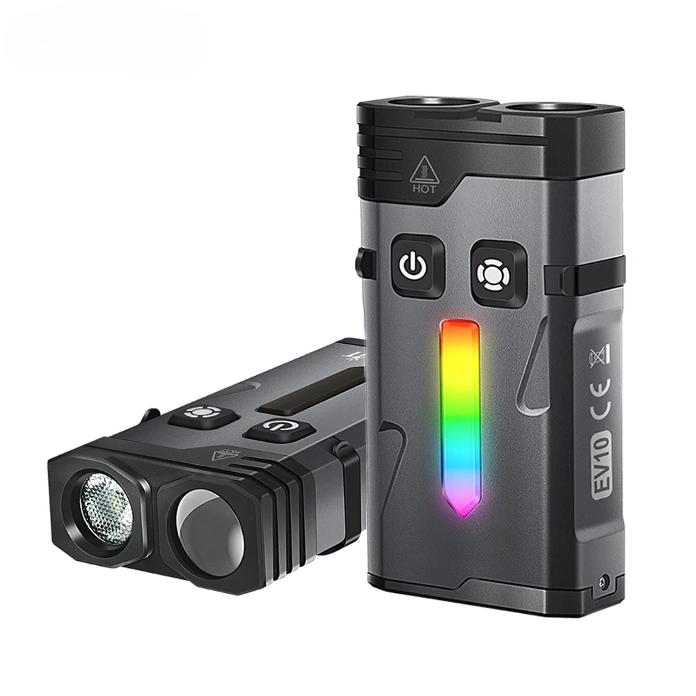 EV10 EDC LED Flashlight USB Rechargable Side Lamp RGB Atmosphere Light Keychain Magnetic Camping Fishing Torch Emergency