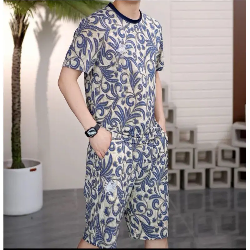

Fashion Short Sleeve Men's Sets 2025 Summer Casual Letter print T-Shirts Shorts High Streetwear Loose Top two Piece