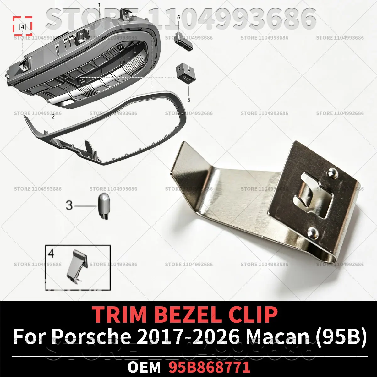 For Porsche 2015-2026 Macan GTS Base S T (95B) Ceiling Light Sunroof Switch Clip Reading Lamp Buckle 4PCS And 2PCS OEM 95B868771