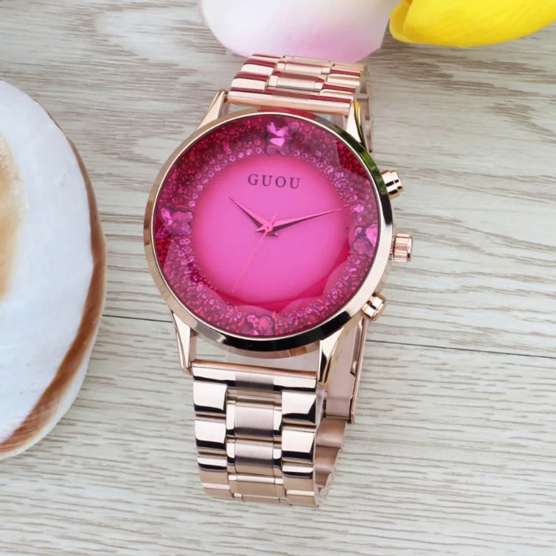 

Luxury Brand GUOU Quartz Wristwatches 30 Waterproof Hight Quality Women Gold Stainless Steel Fashion Personality Girl Gift Watch