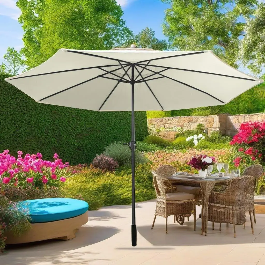 

153.5cm Garden Parasol with Metal Pole - Elegant Sand White Outdoor Umbrella