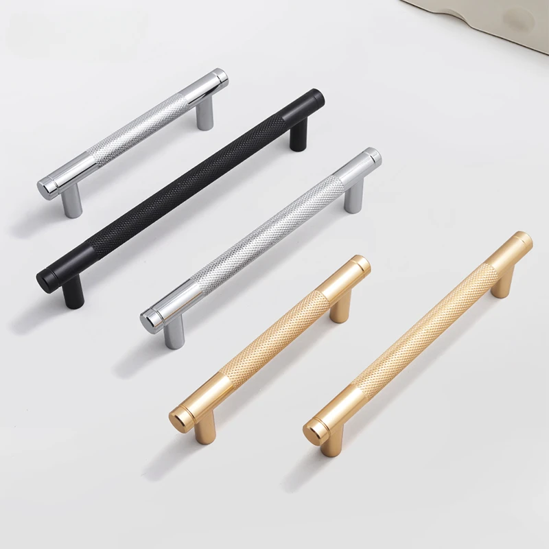 T Bar Embossed Gold Furniture Handles Aluminum Alloy 128mm Kitchen Cabinet Handles Matte Black Drawers Knobs and Handle Hardware