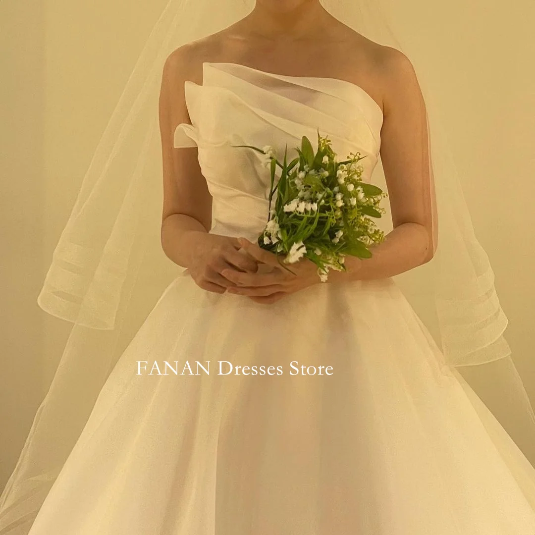 

FANAN Strapless Korea Ivory Organza Corset Ruched Wedding Dresses 웨딩드레스 Ball Gowns Custom Made Elegant Bride Gowns Plus Size