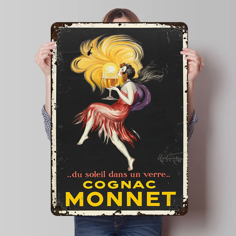 Cognac Monnet von Leonetto Cappiello Druckposter Maßgefertigte Retro-Wandkunst Vintage Metallschilder für Männerhöhle Bar-Zubehör