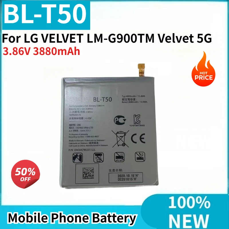 

High Quality BL-T50 Mobile Phone Battery 3.86V 3880mAh for LG VELVET LM-G900TM Velvet 5G Brand New Replacement Battery