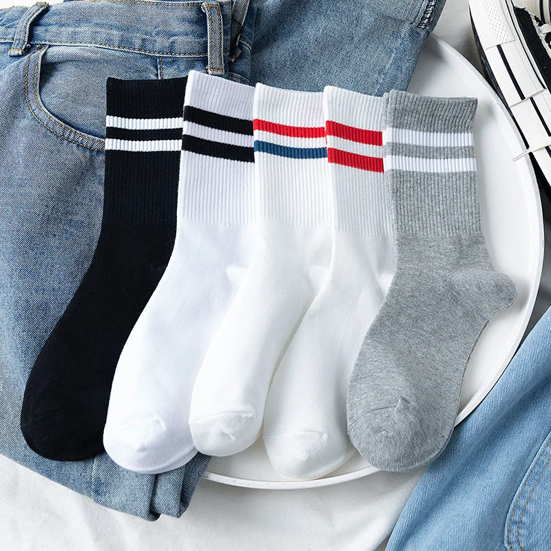 Chaussettes à rayures blanches, Harajuku Kawaii, Streetwear, Hip Hop, Skateboard, Calcetines noires, pour femmes