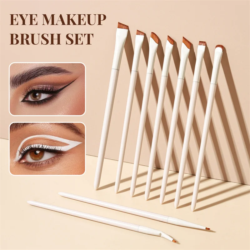 7pcs white angled eyeliner eyebrow brush set nylon bristles fragrance free all skin types beginner eye makeup brushes
