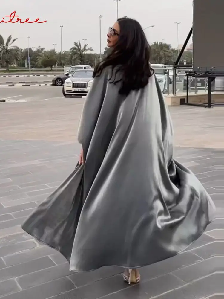 Fashion Shiny Oversized Abayas Djellaba Muslim Dress Dubai Full Length Soft Shiny Abaya Dubai Turkey Muslim Islam Robe WY1012