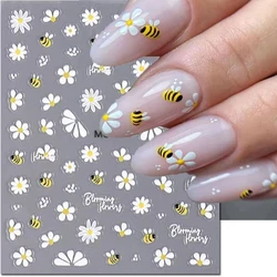 5d Prägung Nail art Aufkleber Weiß Gänseblümchen Blütenblätter Blumen Blumen Kleine Bienen Nagel Aufkleber Für Maniküre Tipps Zubehör