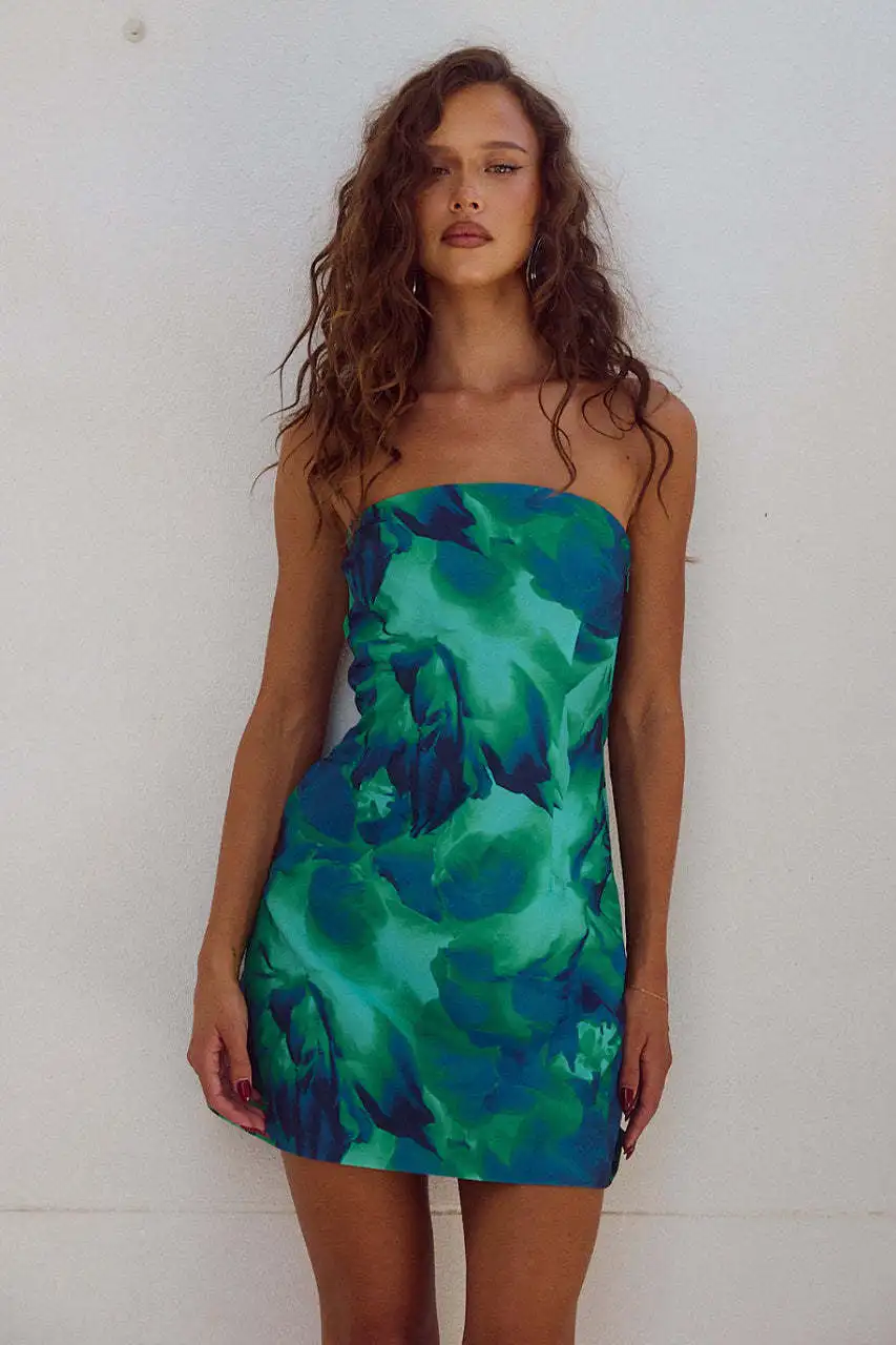 

Strapless Backless Print Dress For Women Fashion Patchwork Off-shoulder Sleeveless Bodycon Club Party Print Mini Dress
