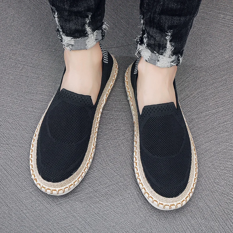 Spring Summer New Shoes for Men Breathable Knit Casual Shoes Fashion Slip-on Loafers Cool Flat Fisherman Shoes
