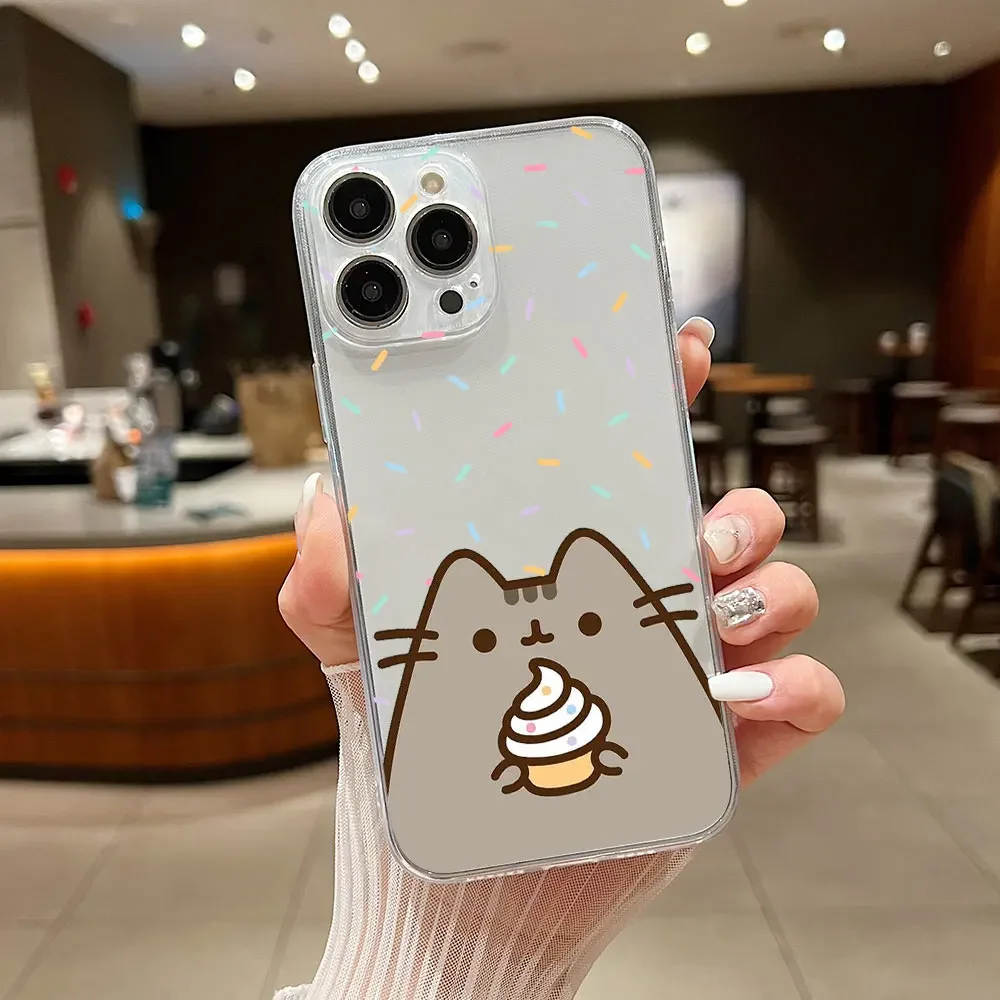 Cartoon Pusheen Cat Clear Case per Samsung A73 A72 A71 A53 A52 A51 A50 A42 A33 A32 A31 A30 A24 A23 A22 A13 A12 A11 A10 A05 5G