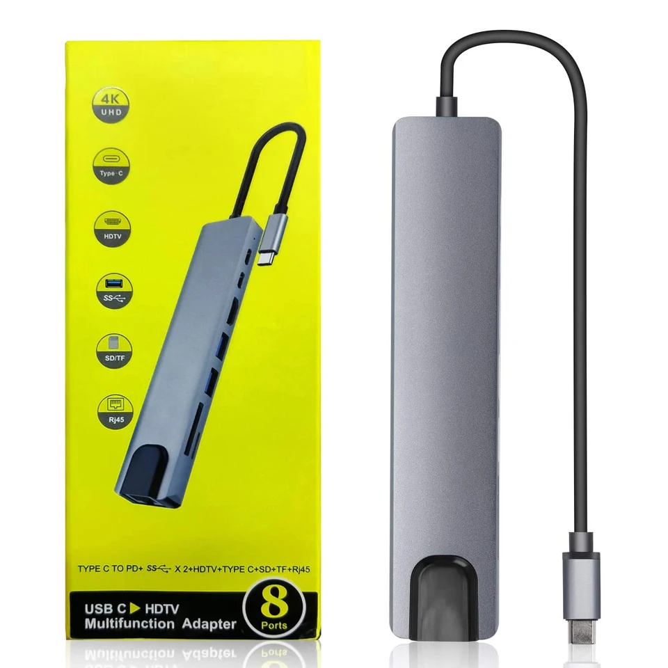 8-in-1 USB C Hub with HDMI 4K PD 100W