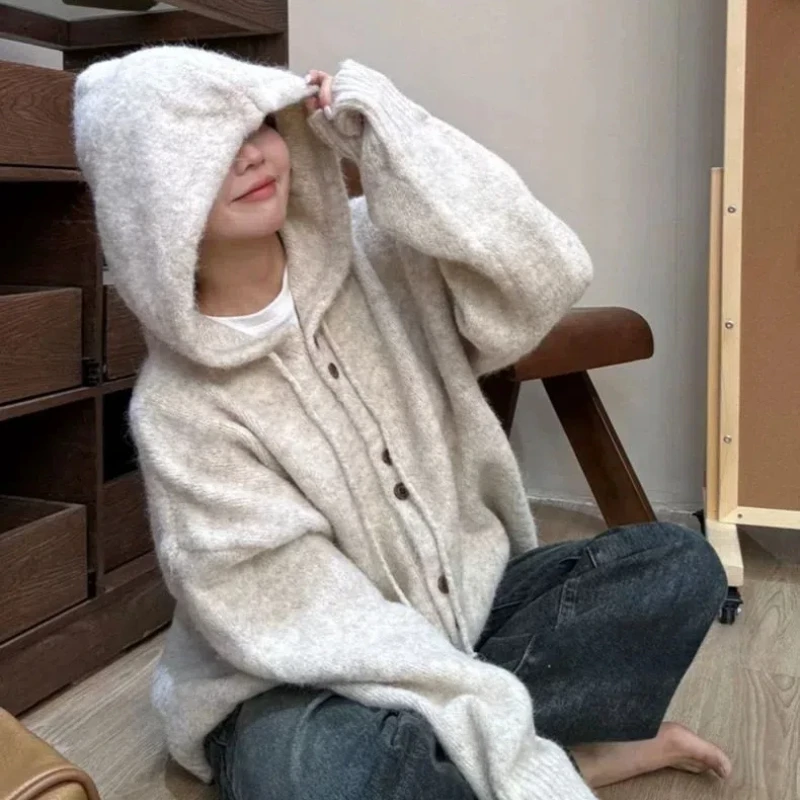 

Осень-зима, новые модные толстовки с длинным рукавом, однотонный кардиган, женская одежда, повседневные свободные пуговицы, корейские простые шикарные топы