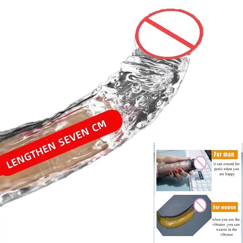 Realistic Condom Extension 7cm Inside the Head Vibrator Cock Penis Sleeve Expansion Delayed Ejaculation Reusable Male sex toy