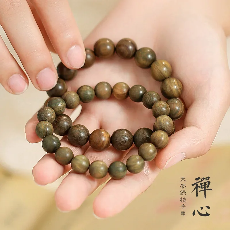 

Free shipping Green sandalwood Buddha beads hand string girls simple wooden bracelet pair agarwood men national style bracelet