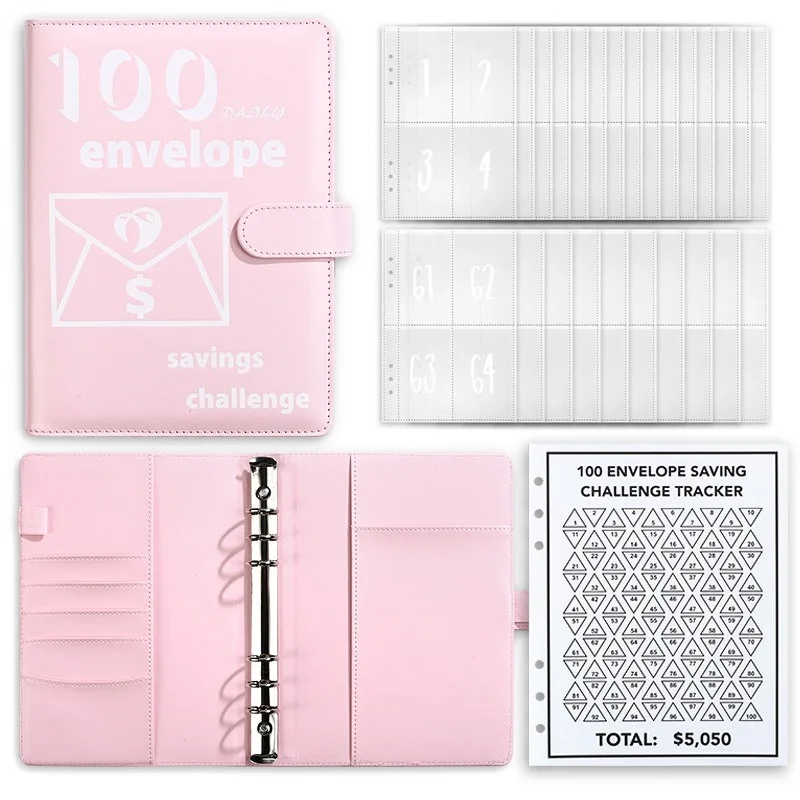 

100 Envelope Challenge Budget Binder Savings Challenges Book Easy and Fun Way To Save $5,050 Binder with Cash Envelopes