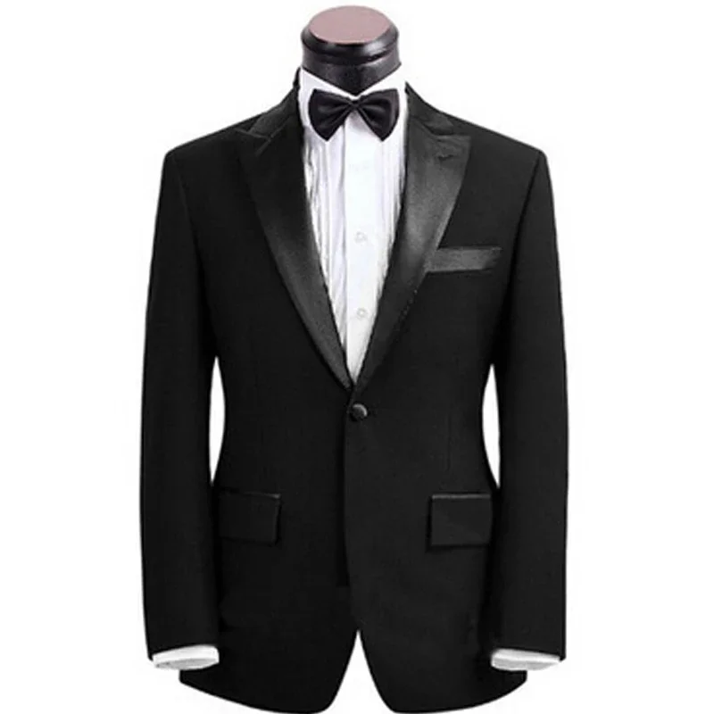 Black Formal Wedding Tuxedo For Groom 2 Piece Slim Fit Men Suits With Peaked Lapel Prom Boyfriend Man Fashion Jacket With Pants