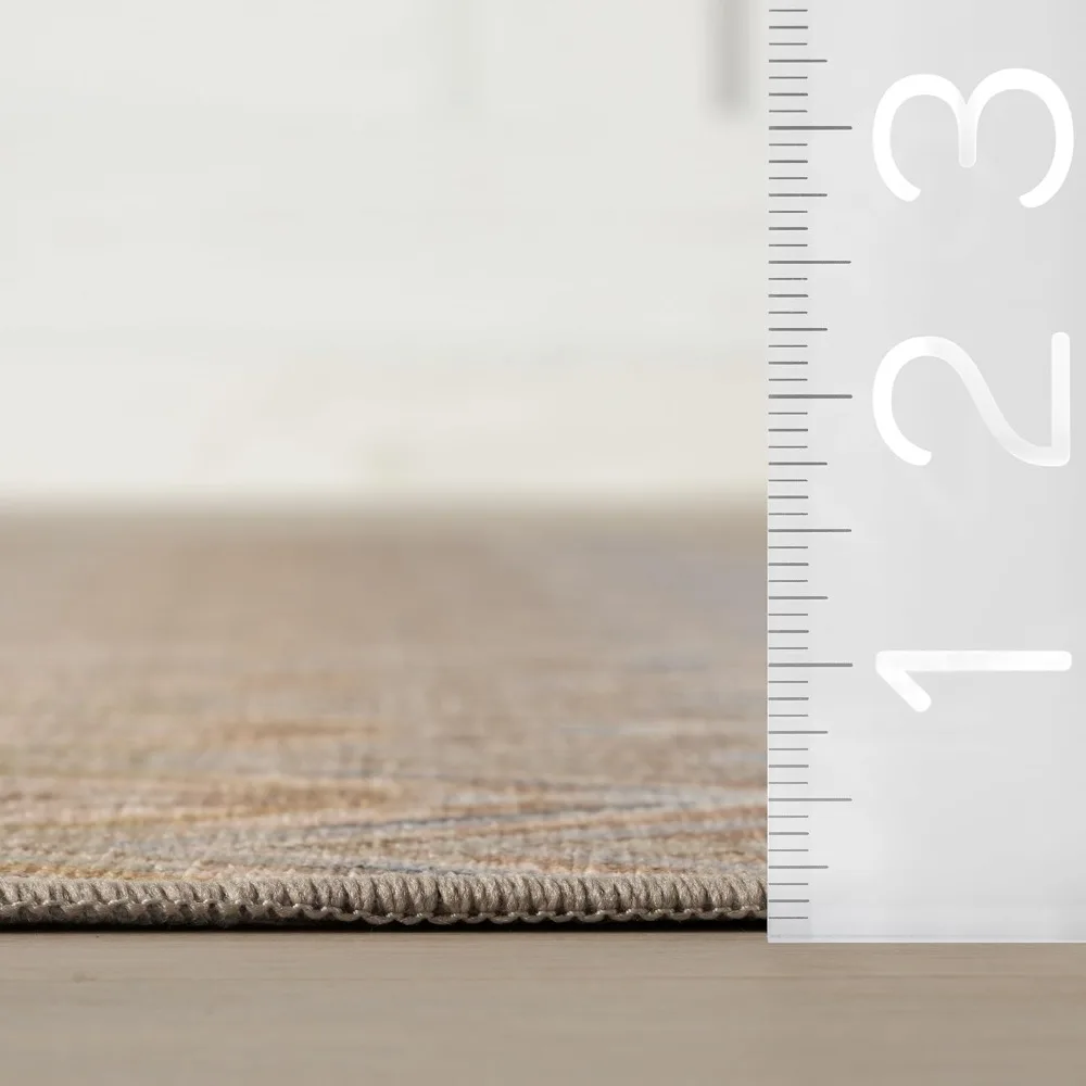 Natuurlijk bruin geometrisch patroon, machinewasbaar vloerkleed, 5x8 voet, duurzaam en gemakkelijk schoon te maken