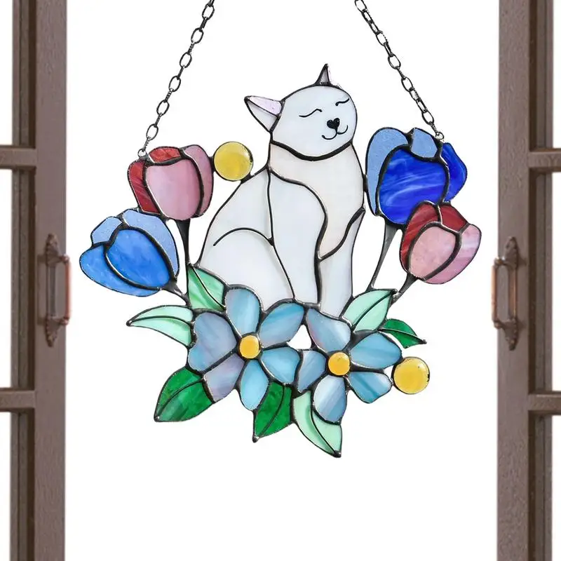 Cat Acrylic Cat On Flowers Cat S Decor For Women Men Hang Ornaments For Patio Living Room Workplace