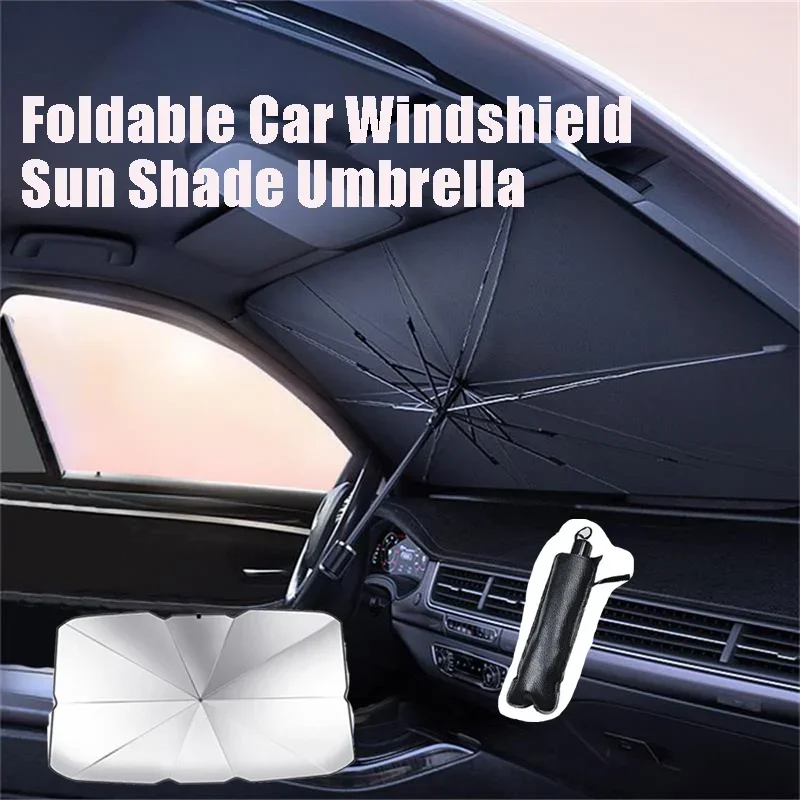 Universal Vehicle Front Windscreen Sun Blocker Umbrella Integrated Handle Grip Full UV Interception Foldable Compact Sun Cover