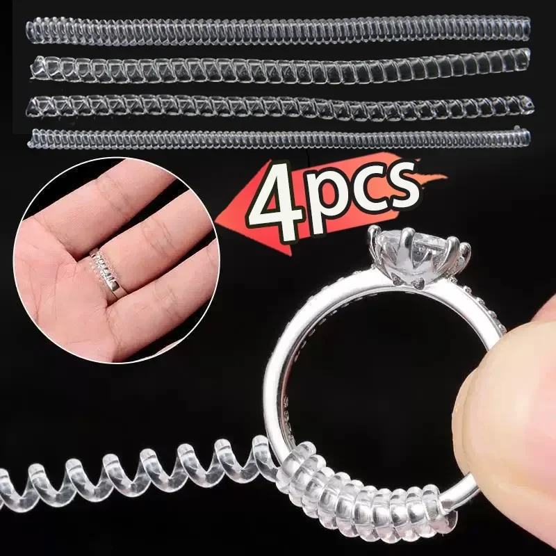 4Pcs/Set Ring Size Reducer Tools Women Men Transparent Spring Invisible Ring Adjuster Simple Smooth Fashion Jewelry Accessories