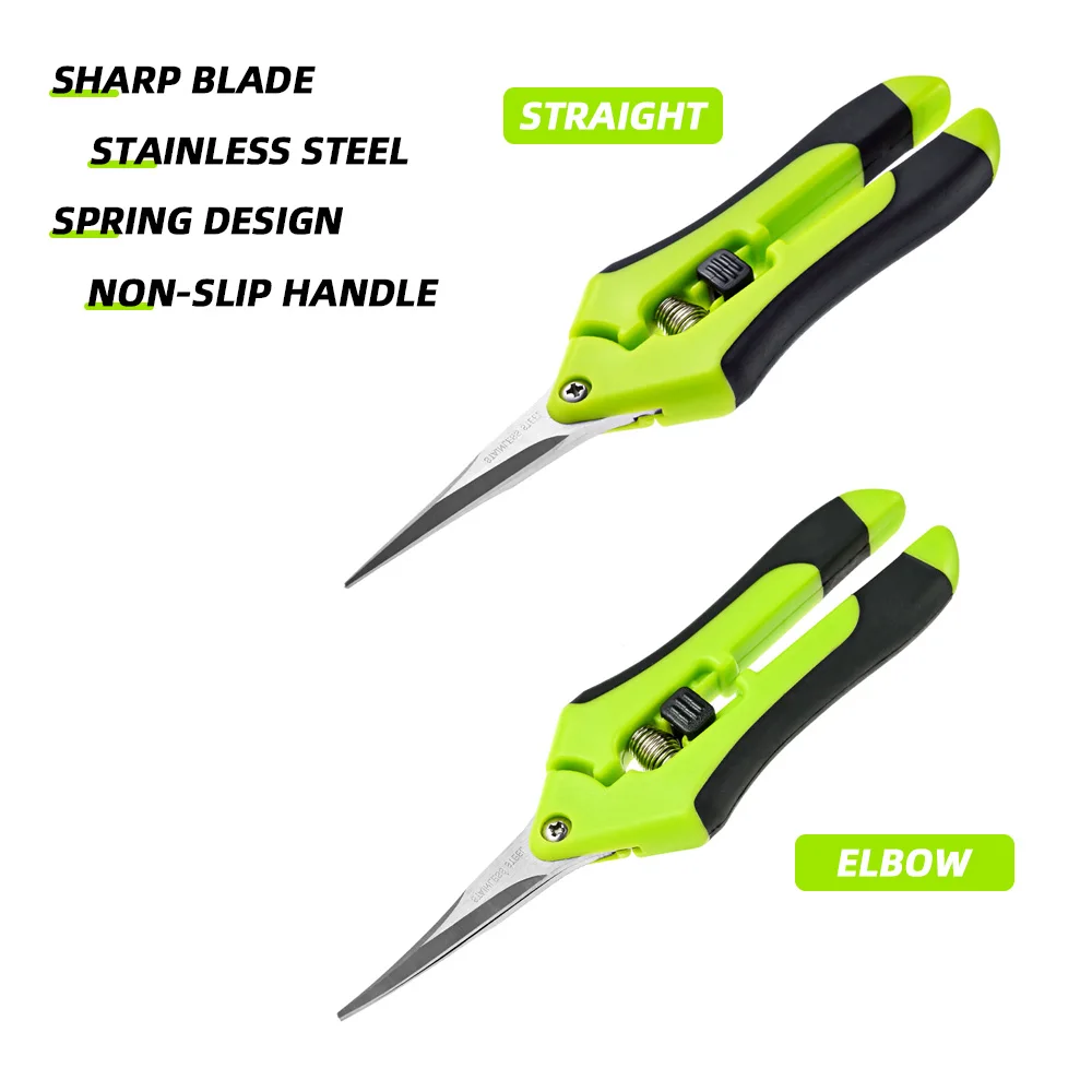 Garden Pruning Shear Straight Blade Shears Stainless Steel Elbow Cut Tools for Shrub Trimmer Household Leaf Potted Branch Pruner