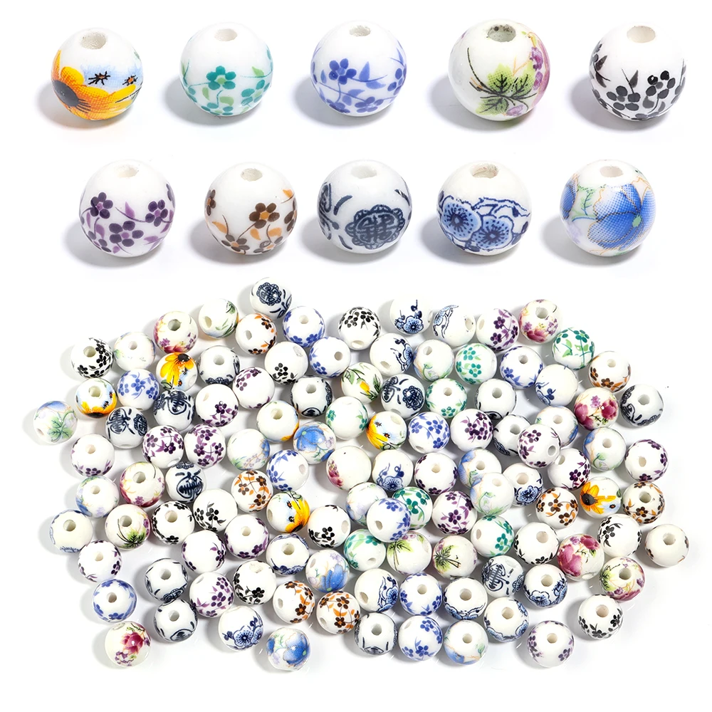 50pcs/lot Jingdezhen Ceramic Beads Colorful Flower Loose Beads Chinese Style Spacer Beads For Jewelry Making DIY Crafts Bracelet