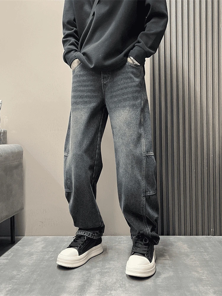 

Мужские повседневные джинсы прямого кроя на осень-зиму, утепленные флисом, с эффектом потертости, модные свободные широкие джинсовые брюки