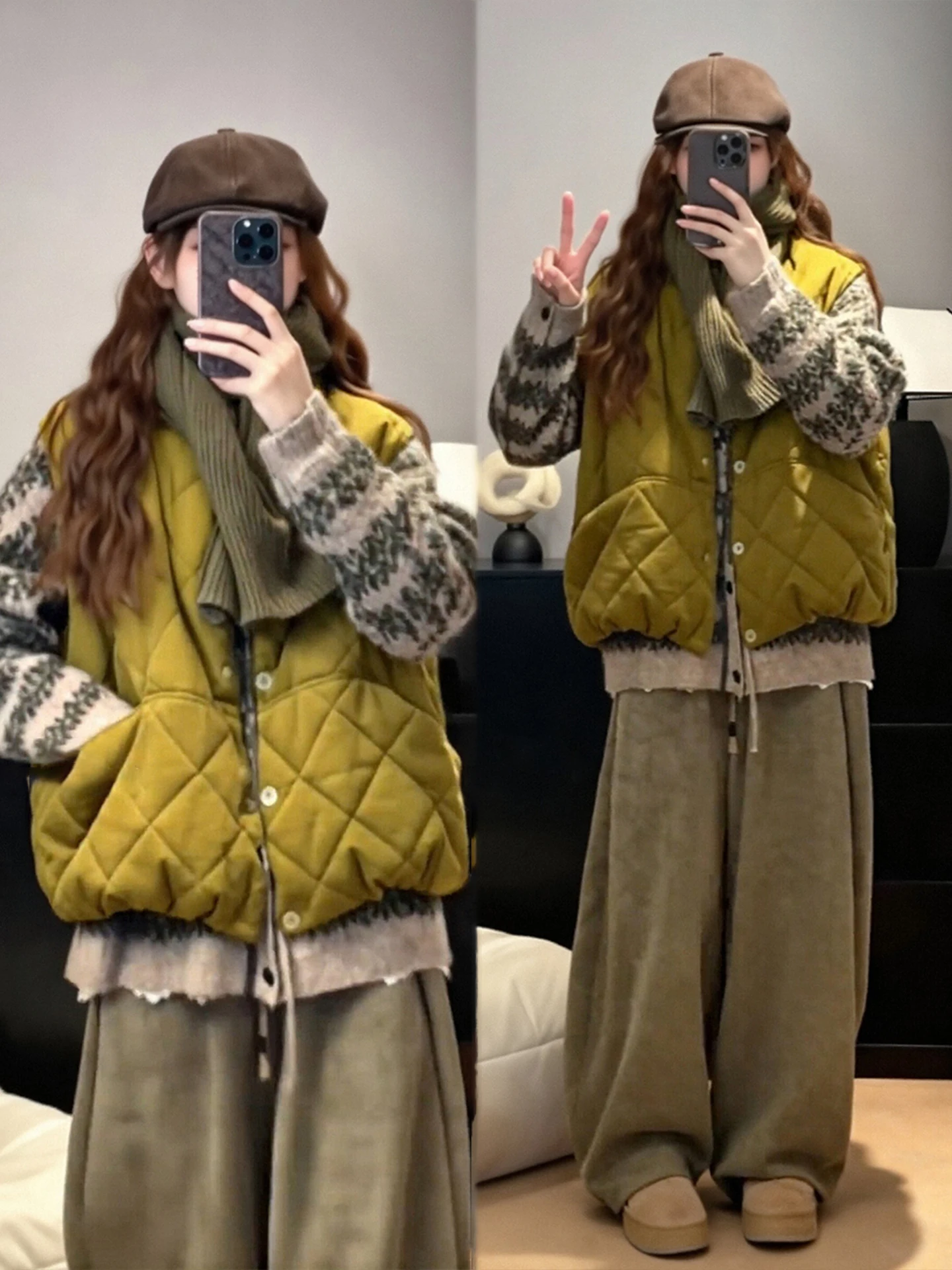 

Winter Faion plus Size Women's Knitted Vest Jaet Wide Leg Pants Lazy Sli Set Casual Loose Fit High Waist Trousers